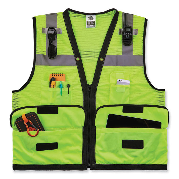 GloWear 8253HDZ Class 2 Heavy-Duty Mesh Surveyors Vest, Polyester, 4X-Large/5X-Large, Lime