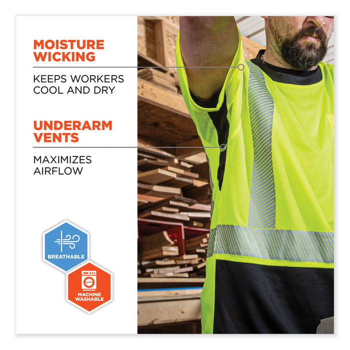 GloWear 8283BK Class 2 Lightweight Performance Hi-Vis T-Shirt, Large, Lime