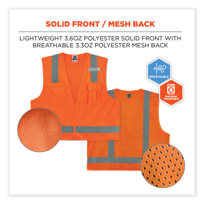 GloWear 8249Z Class 2 Economy Surveyors Zipper Vest, Polyester, Large/X-Large, Orange