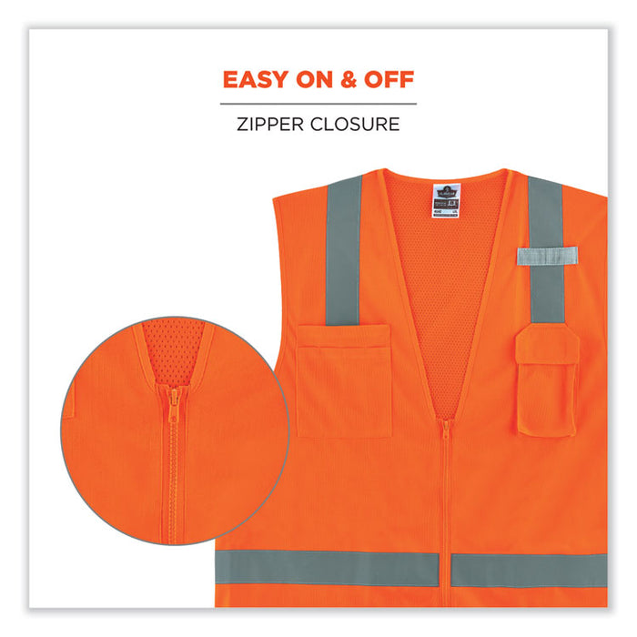GloWear 8249Z Class 2 Economy Surveyors Zipper Vest, Polyester, Large/X-Large, Orange