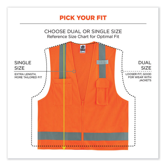 GloWear 8249Z Class 2 Economy Surveyors Zipper Vest, Polyester, Large/X-Large, Orange