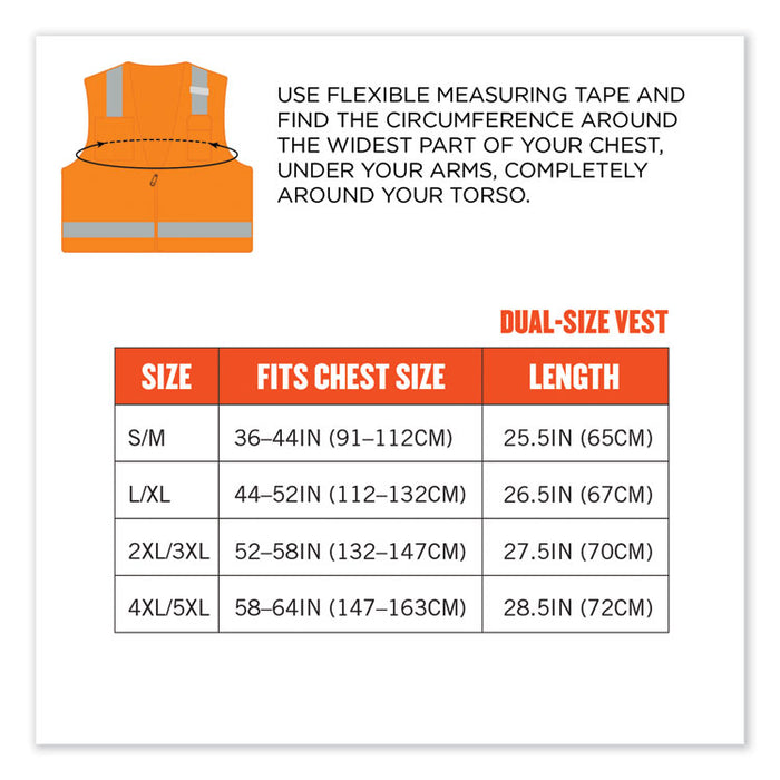 GloWear 8249Z Class 2 Economy Surveyors Zipper Vest, Polyester, Large/X-Large, Orange