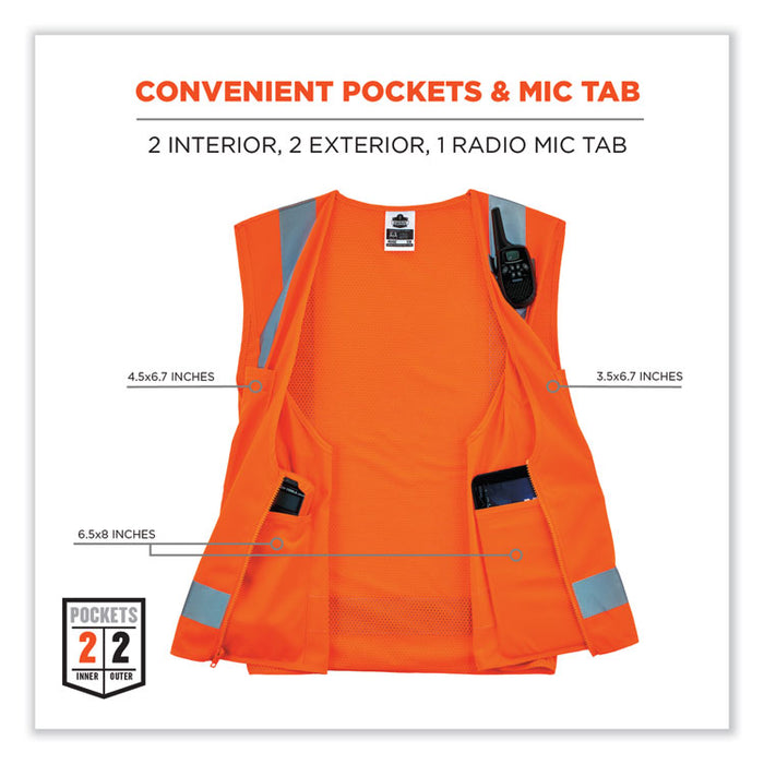 GloWear 8249Z Class 2 Economy Surveyors Zipper Vest, Polyester, 2X-Large/3X-Large, Orange