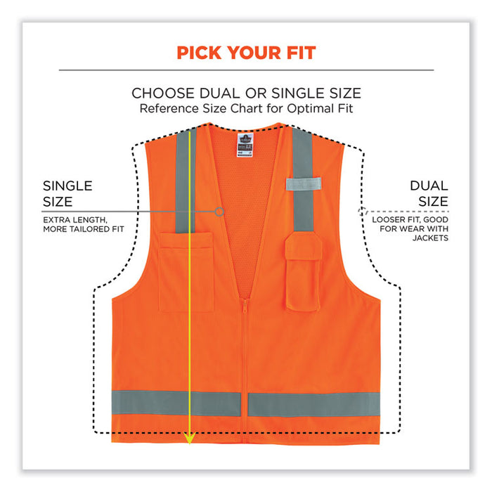 GloWear 8249Z Class 2 Economy Surveyors Zipper Vest, Polyester, 2X-Large/3X-Large, Orange