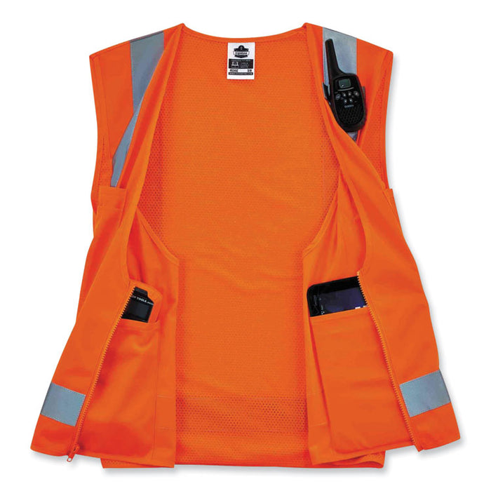 GloWear 8249Z Class 2 Economy Surveyors Zipper Vest, Polyester, 4X-Large/5X-Large, Orange