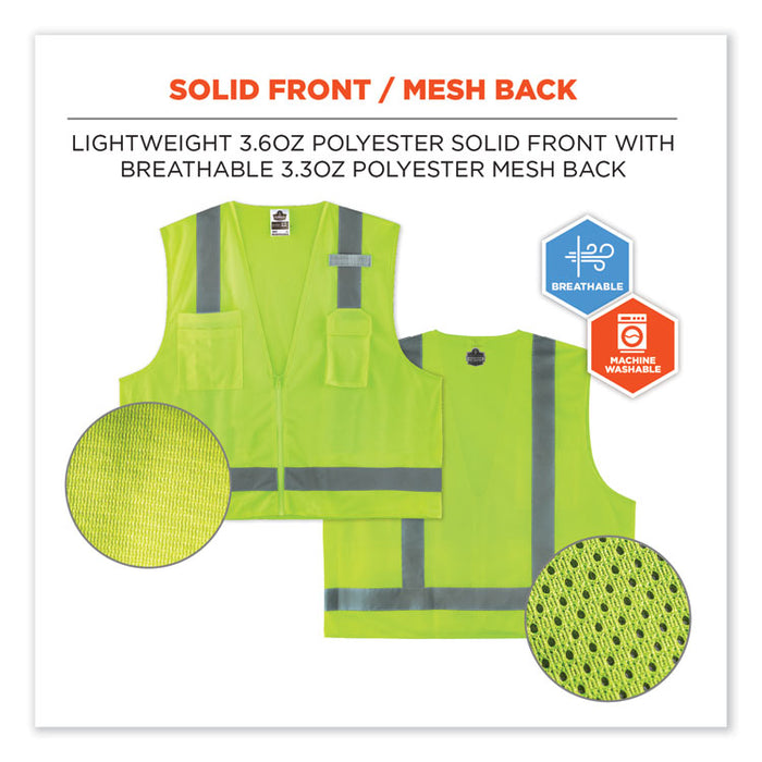 GloWear 8249Z Class 2 Economy Surveyors Zipper Vest, Polyester, X-Small, Lime
