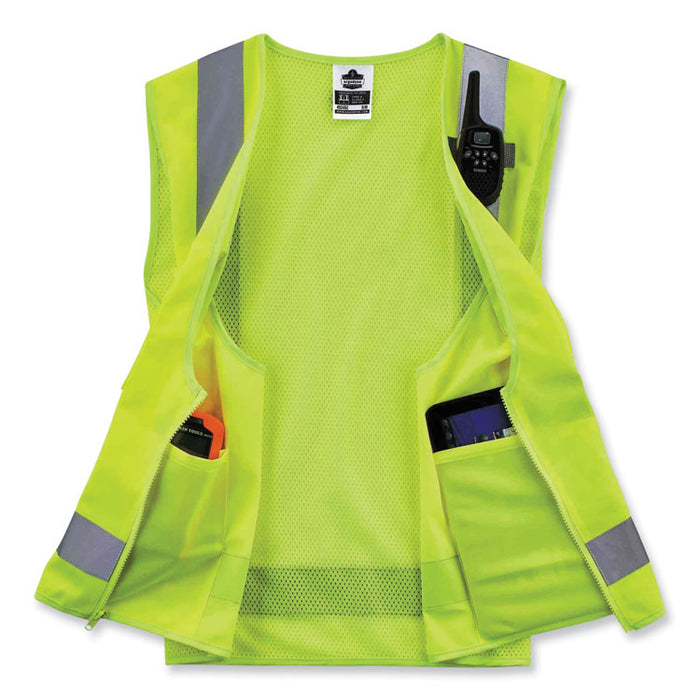 GloWear 8249Z Class 2 Economy Surveyors Zipper Vest, Polyester, Large/X-Large, Lime