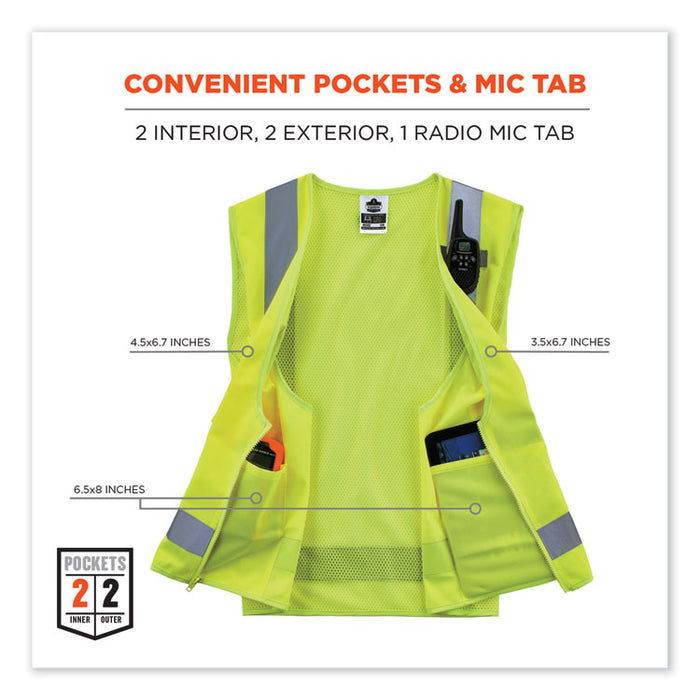GloWear 8249Z Class 2 Economy Surveyors Zipper Vest, Polyester, Large/X-Large, Lime
