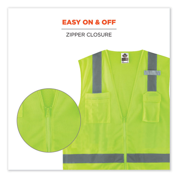 GloWear 8249Z Class 2 Economy Surveyors Zipper Vest, Polyester, 4X-Large/5X-Large, Lime