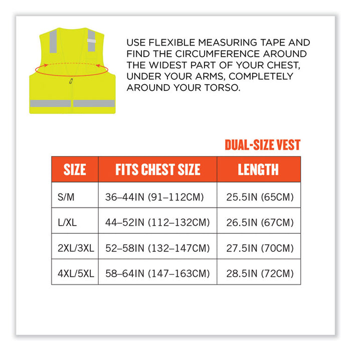 GloWear 8249Z Class 2 Economy Surveyors Zipper Vest, Polyester, 4X-Large/5X-Large, Lime