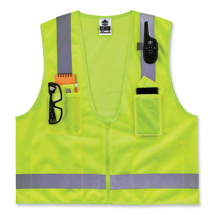 GloWear 8249Z Class 2 Economy Surveyors Zipper Vest, Polyester, 4X-Large/5X-Large, Lime