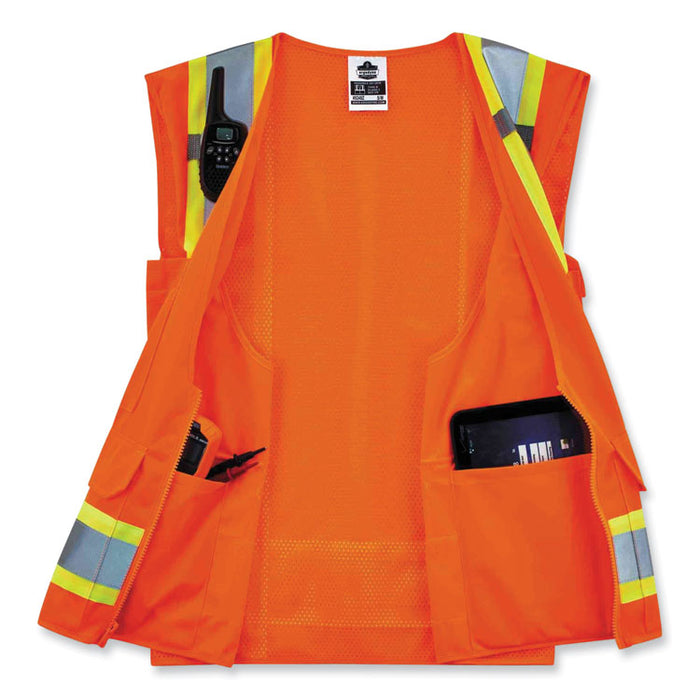 GloWear 8248Z Class 2 Two-Tone Surveyors Zipper Vest, Polyester, Small/Medium, Orange