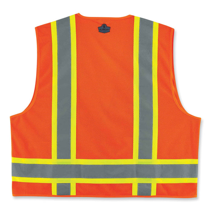 GloWear 8248Z Class 2 Two-Tone Surveyors Zipper Vest, Polyester, 2X-Large/3X-Large, Orange