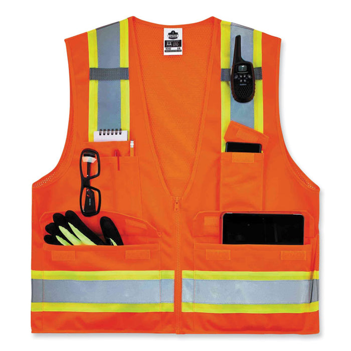 GloWear 8248Z Class 2 Two-Tone Surveyors Zipper Vest, Polyester, 2X-Large/3X-Large, Orange