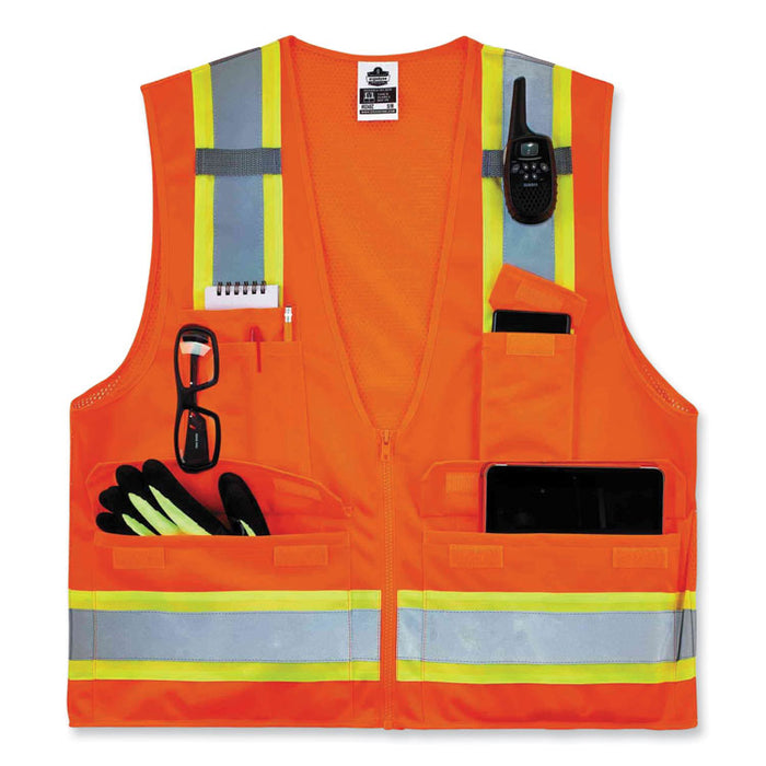 GloWear 8248Z Class 2 Two-Tone Surveyors Zipper Vest, Polyester, 4X-Large/5X-Large, Orange