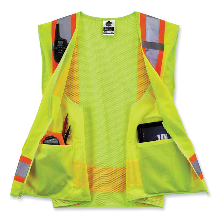 GloWear 8248Z Class 2 Two-Tone Surveyors Zipper Vest, Polyester, Small/Medium, Lime