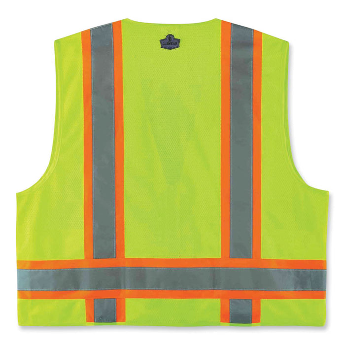 GloWear 8248Z Class 2 Two-Tone Surveyors Zipper Vest, Polyester, Large/X-Large, Lime