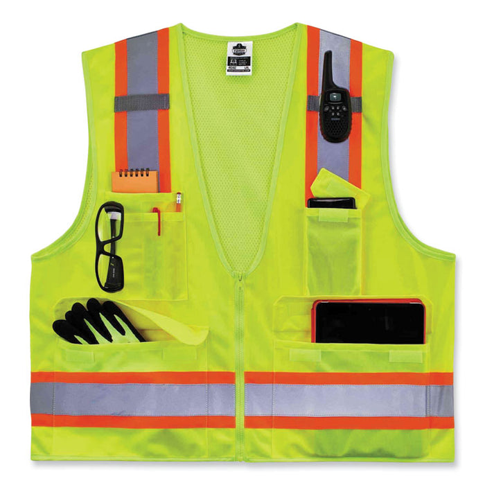 GloWear 8248Z Class 2 Two-Tone Surveyors Zipper Vest, Polyester, Large/X-Large, Lime