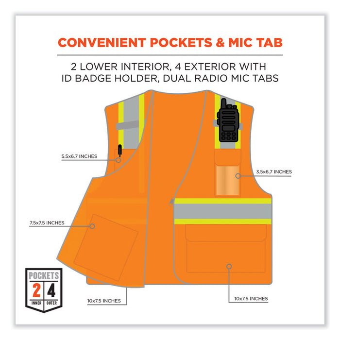 GloWear 8246Z Class 2 Two-Tone Mesh Reflective Binding Zipper Vest, Polyester, Small/Medium, Orange