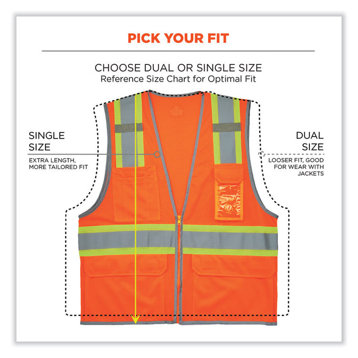 GloWear 8246Z Class 2 Two-Tone Mesh Reflective Binding Zipper Vest, Polyester, Large/X-Large, Orange
