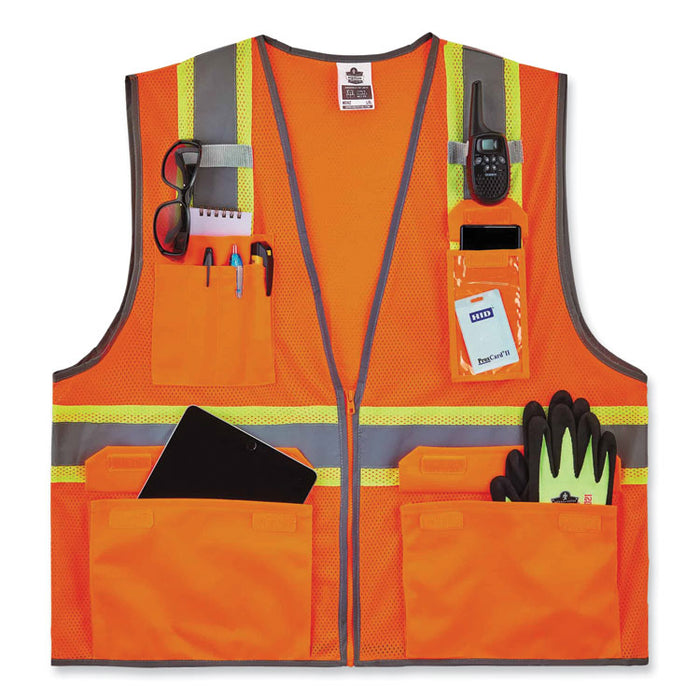 GloWear 8246Z Class 2 Two-Tone Mesh Reflective Binding Zipper Vest, Polyester, Large/X-Large, Orange