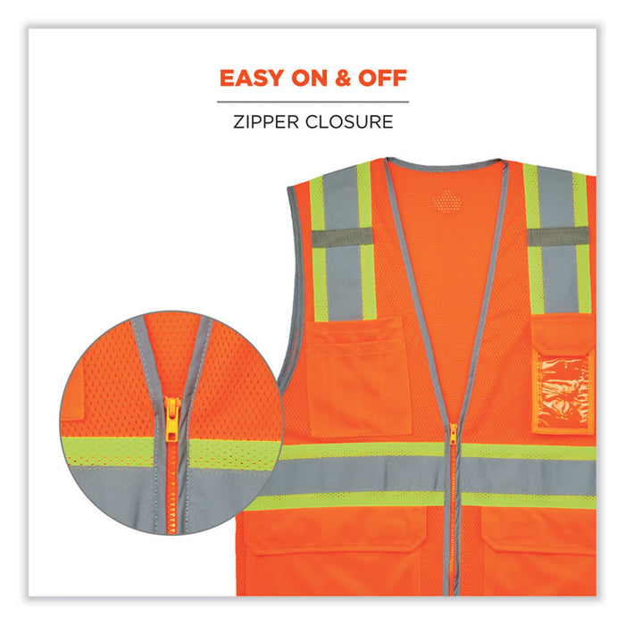 GloWear 8246Z Class 2 Two-Tone Mesh Reflective Binding Zipper Vest, Polyester, 4X-Large/5X-Large, Orange