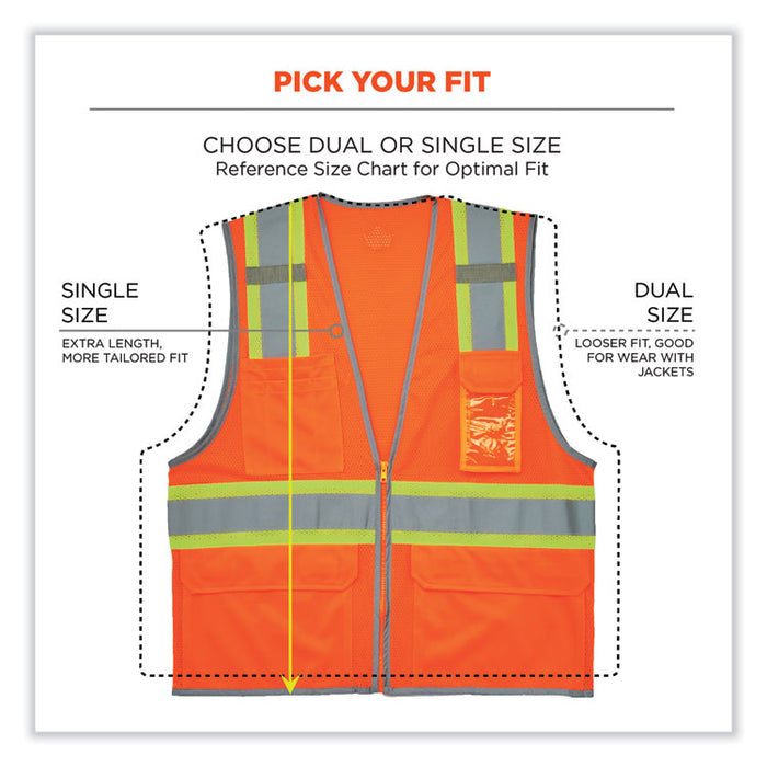 GloWear 8246Z Class 2 Two-Tone Mesh Reflective Binding Zipper Vest, Polyester, 4X-Large/5X-Large, Orange