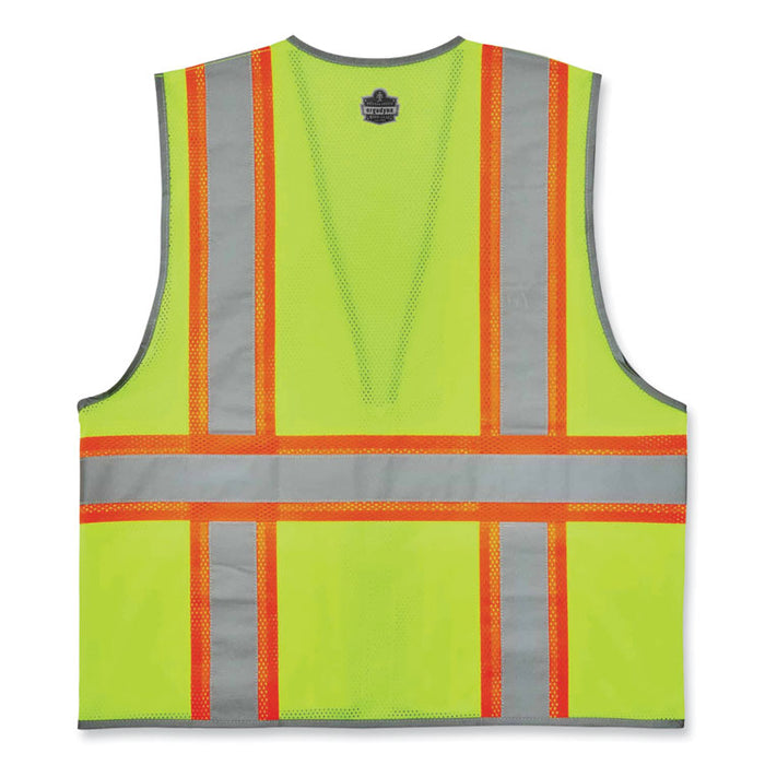 GloWear 8246Z Class 2 Two-Tone Mesh Reflective Binding Zipper Vest, Polyester, Large/X-Large, Lime