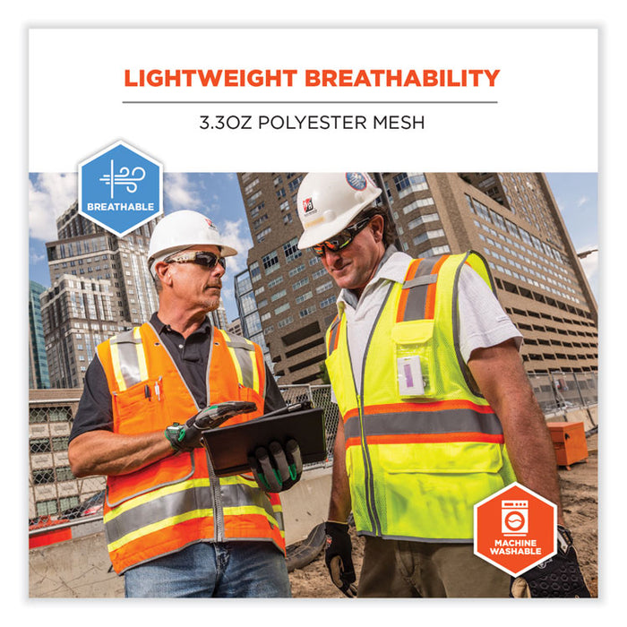GloWear 8246Z Class 2 Two-Tone Mesh Reflective Binding Zipper Vest, Polyester, Large/X-Large, Lime
