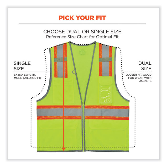 GloWear 8246Z Class 2 Two-Tone Mesh Reflective Binding Zipper Vest, Polyester, Large/X-Large, Lime