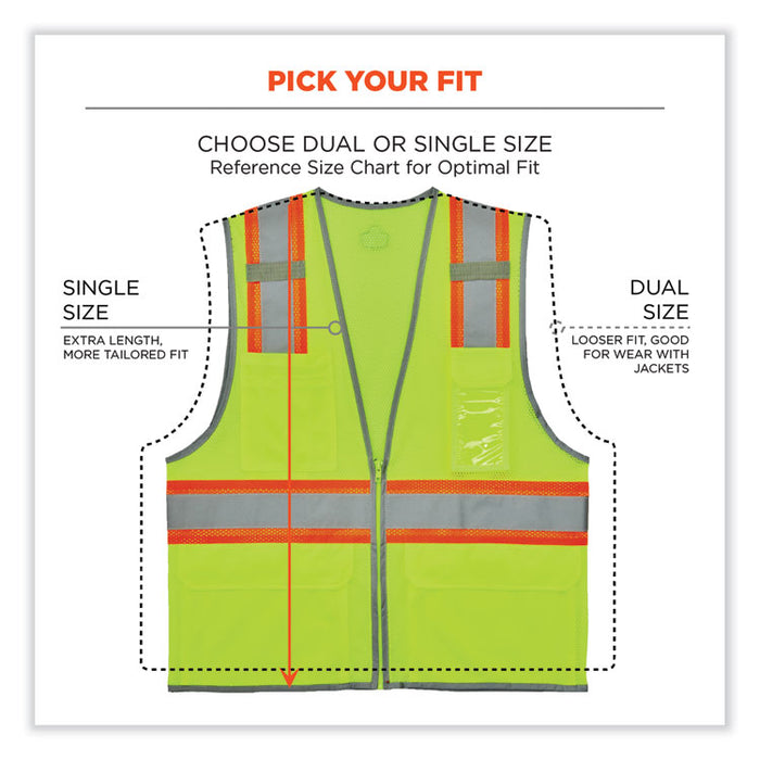 GloWear 8246Z Class 2 Two-Tone Mesh Reflective Binding Zipper Vest, Polyester, 2X-Large/3X-Large, Lime