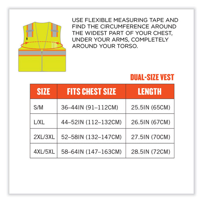 GloWear 8246Z Class 2 Two-Tone Mesh Reflective Binding Zipper Vest, Polyester, 2X-Large/3X-Large, Lime
