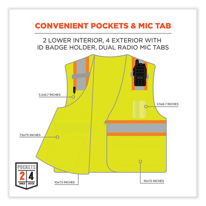 GloWear 8246Z Class 2 Two-Tone Mesh Reflective Binding Zipper Vest, Polyester, 4X-Large/5X-Large, Lime