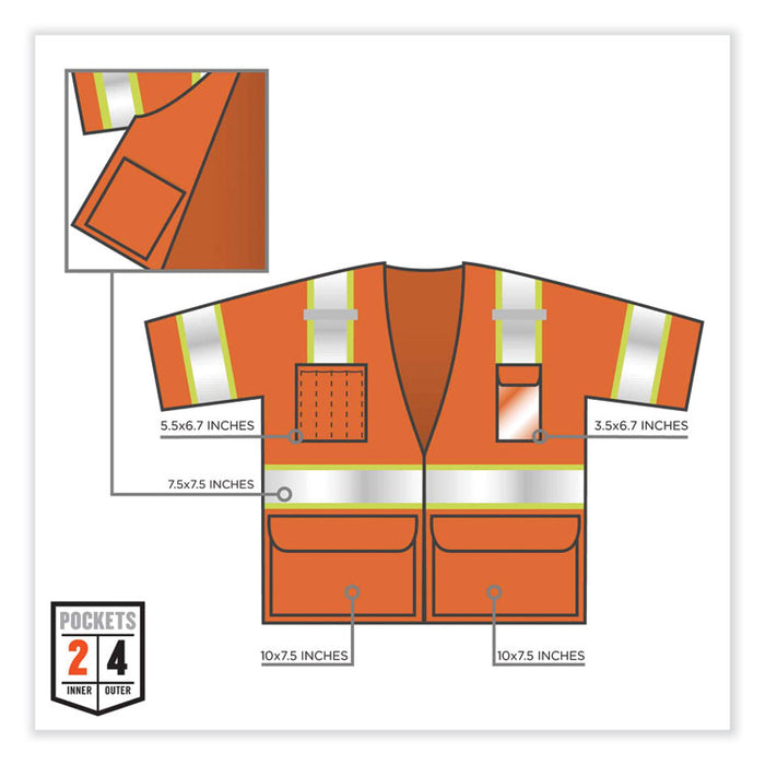 GloWear 8346Z Class 3 Two-Tone Hi-Vis Surveyor Zipper Vest, Polyester, Large/X-Large, Orange