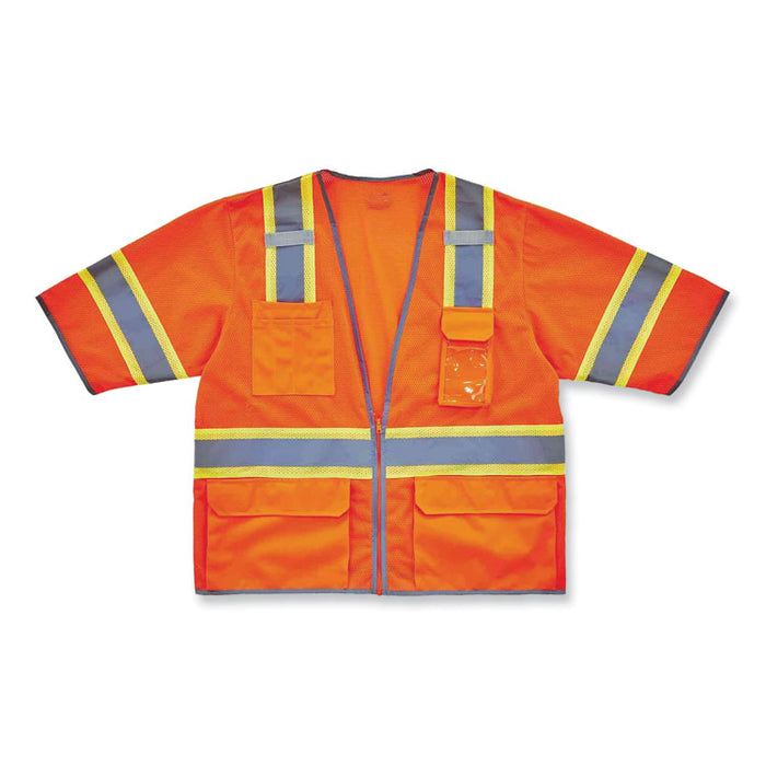 GloWear 8346Z Class 3 Two-Tone Hi-Vis Surveyor Zipper Vest, Polyester, 4X-Large/5X-Large, Orange
