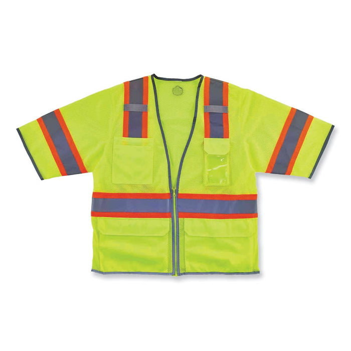 GloWear 8346Z Class 3 Two-Tone Hi-Vis Surveyor Zipper Vest, Polyester, Small/Medium, Lime