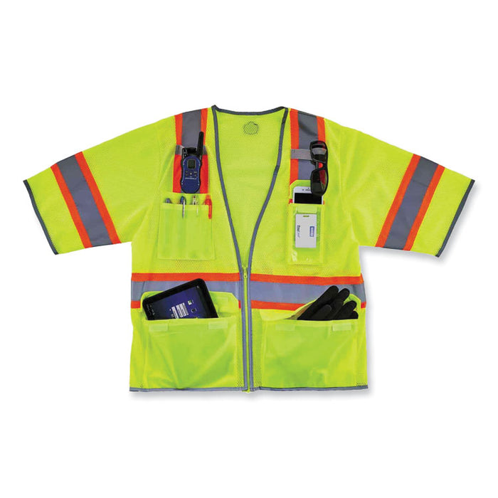 GloWear 8346Z Class 3 Two-Tone Hi-Vis Surveyor Zipper Vest, Polyester, Small/Medium, Lime