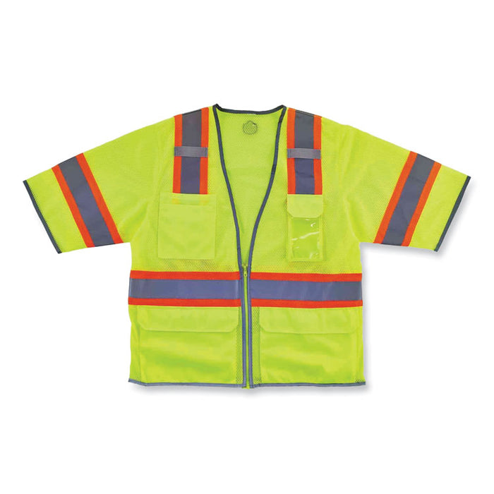 GloWear 8346Z Class 3 Two-Tone Hi-Vis Surveyor Zipper Vest, Polyester, Large/X-Large, Lime