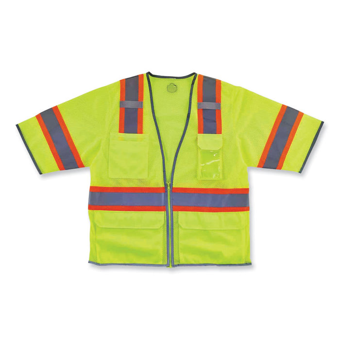 GloWear 8346Z Class 3 Two-Tone Hi-Vis Surveyor Zipper Vest, Polyester, 2X-Large/3X-Large, Lime