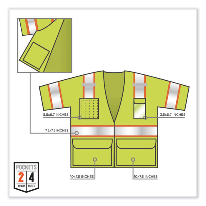 GloWear 8346Z Class 3 Two-Tone Hi-Vis Surveyor Zipper Vest, Polyester, 2X-Large/3X-Large, Lime