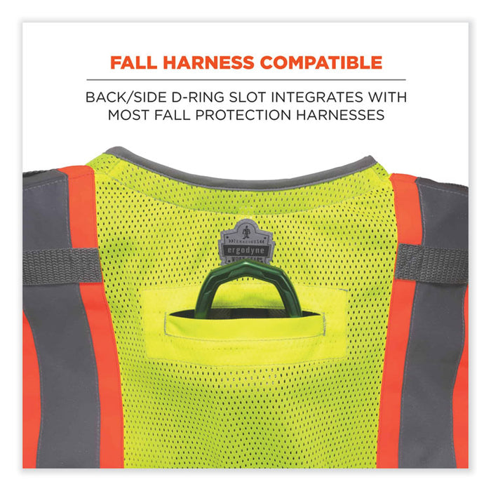 GloWear 8231TV Class 2 Hi-Vis Tool Tethering Safety Vest, Polyester, Small/Medium, Lime