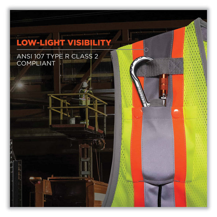 GloWear 8231TV Class 2 Hi-Vis Tool Tethering Safety Vest, Polyester, Small/Medium, Lime