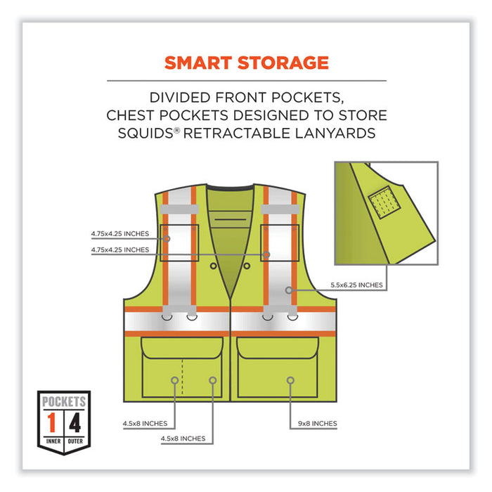 GloWear 8231TV Class 2 Hi-Vis Tool Tethering Safety Vest, Polyester, Large/X-Large, Lime