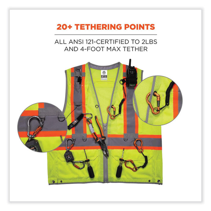 GloWear 8231TV Class 2 Hi-Vis Tool Tethering Safety Vest, Polyester, 2X-Large/3X-Large, Lime