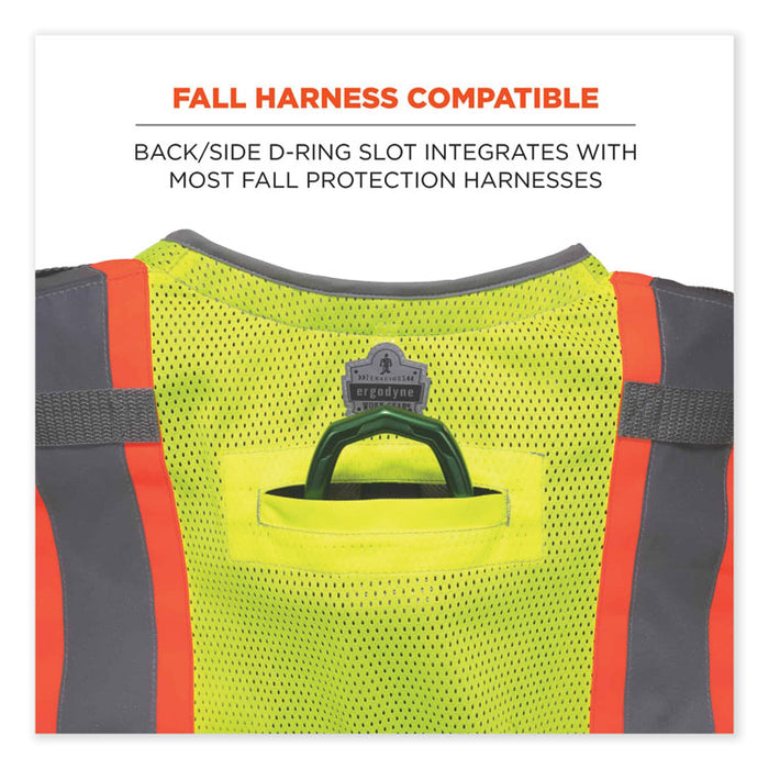 GloWear 8231TV Class 2 Hi-Vis Tool Tethering Safety Vest, Polyester, 4X-Large/5X-Large, Lime