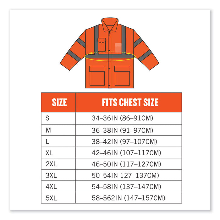 GloWear 8365 Class 3 Hi-Vis Rain Jacket, Polyester, X-Large, Orange
