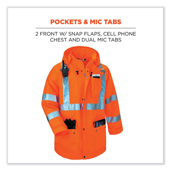 GloWear 8365 Class 3 Hi-Vis Rain Jacket, Polyester, 2X-Large, Orange