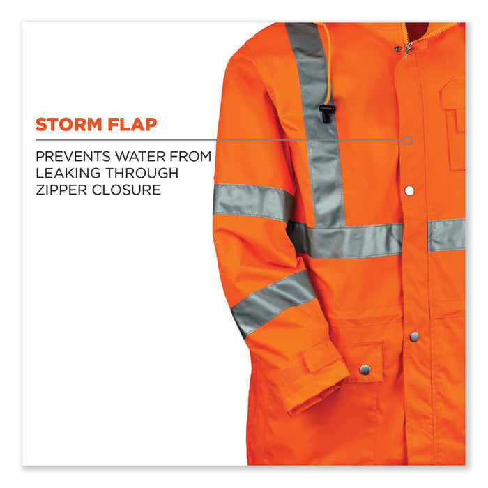 GloWear 8365 Class 3 Hi-Vis Rain Jacket, Polyester, 4X-Large, Orange