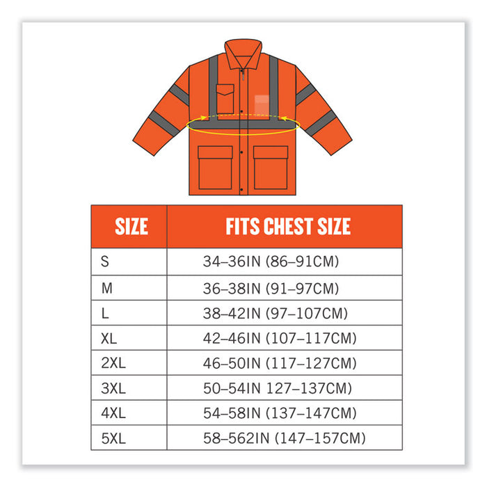 GloWear 8365 Class 3 Hi-Vis Rain Jacket, Polyester, 4X-Large, Orange
