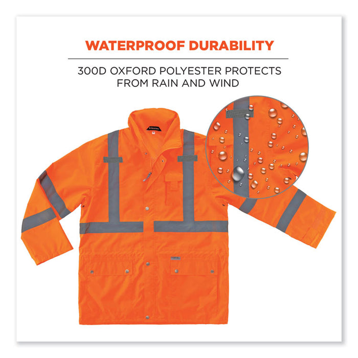 GloWear 8365 Class 3 Hi-Vis Rain Jacket, Polyester, 5X-Large, Orange